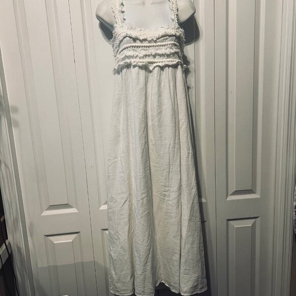 MNG By Mango-Size 6-Lined Distressed Side Slit Maxi Dress-Ivory-Fringed-Cut Out - Picture 1 of 15